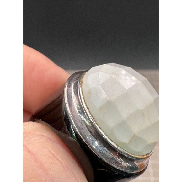 Vintage Huge Faceted White and Black Onyx Sterling Setting Ring GSJ 9 1/4 - Picture 6 of 7